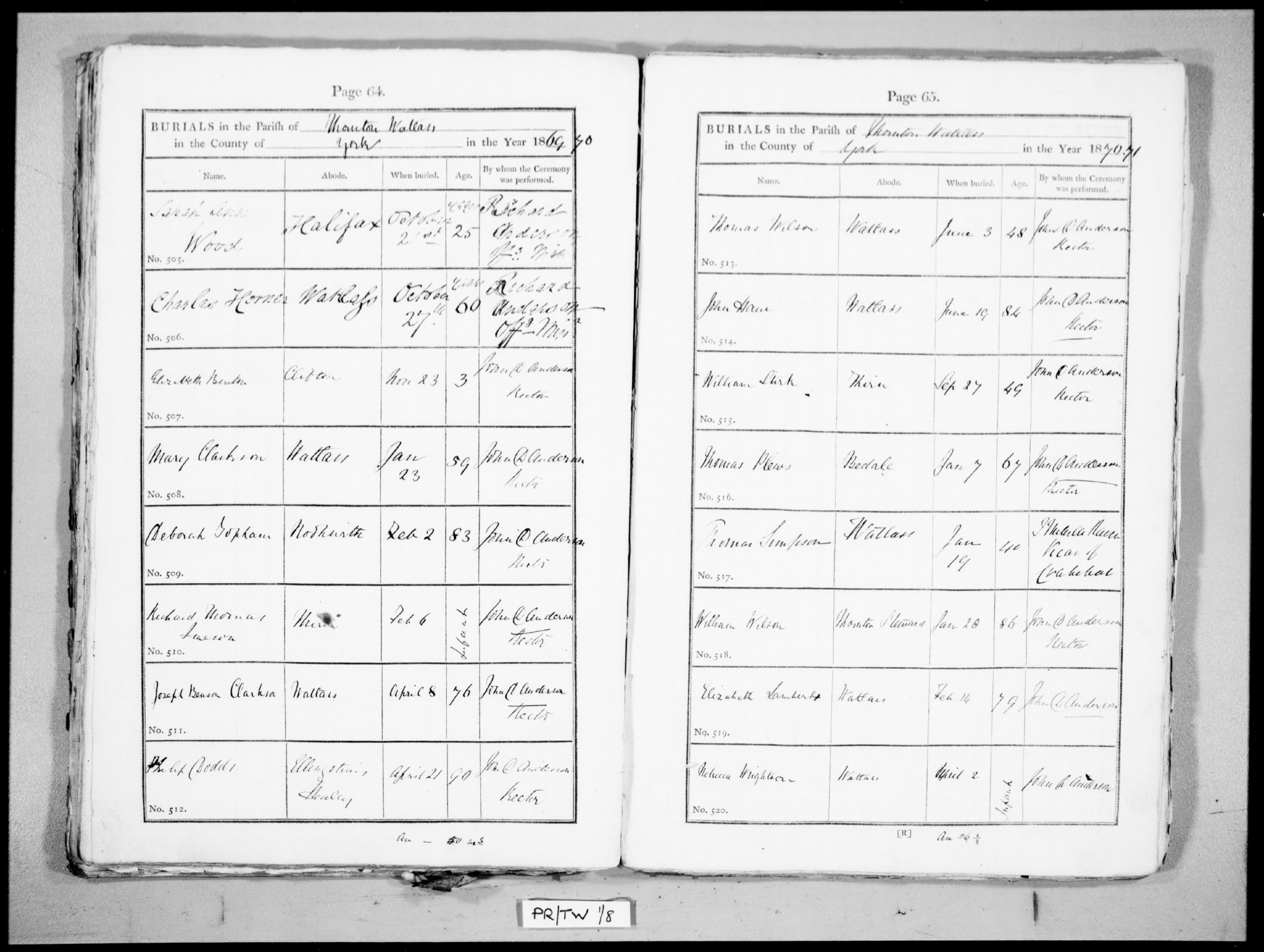 Burial Thornton Watlass, Yorkshire, England (St Marys) 27 Sep 1870 William Stirk