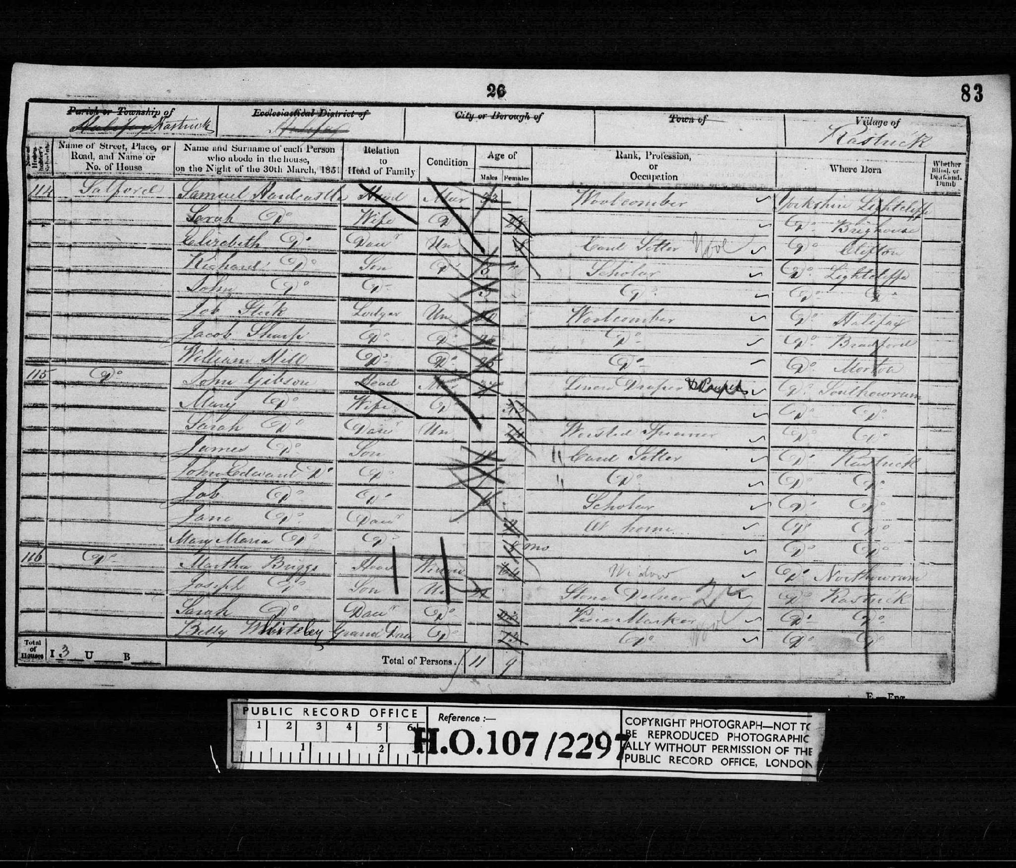 Census 1851 Halifax, Yorkshire West Riding, England HO107-2297 Folio-083 Page-026 Schedule-114