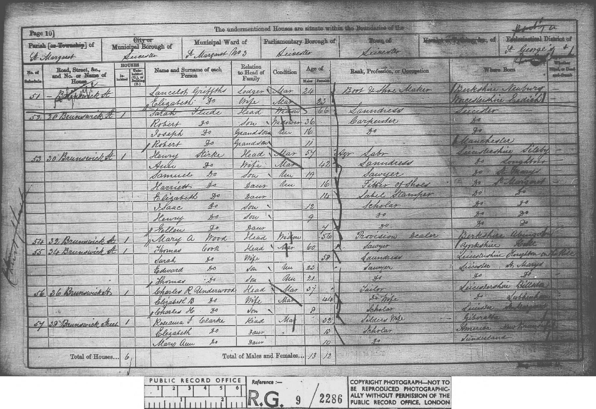 Census 1861 Leicester, Leicestershire, England RG09-2286 Folio-70 Page-10 Schedule-53