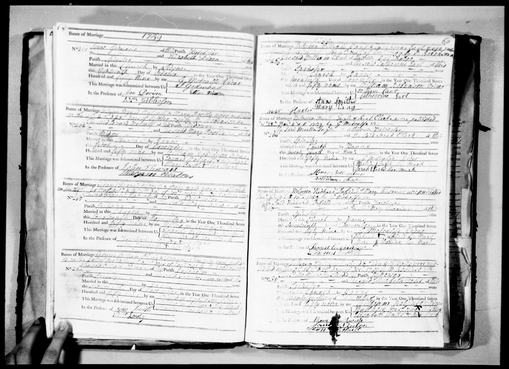 Marriage Ripon, Yorkshire West Riding, England 14 Nov 1759 Francis Gatenby & Mary Ward