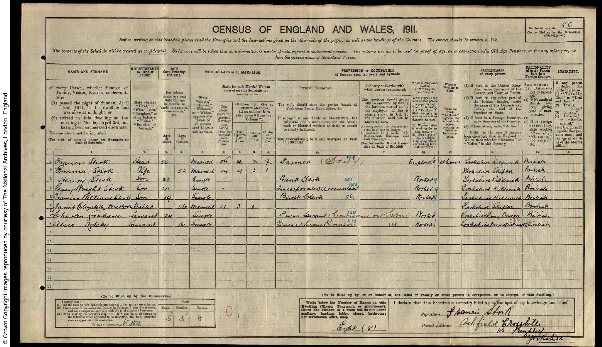 Census 1911 Cross Hills, Yorkshire, England RG14PN25788 RG78PN1485 RD485 SD4 ED14 SN20 (Francis Stirk)