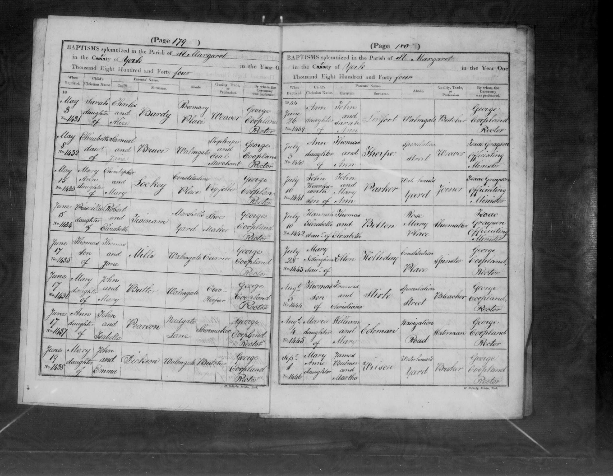 Baptism York, Yorkshire, England (St. Margaret's Church) 5 Aug 1844 Thomas Stirk