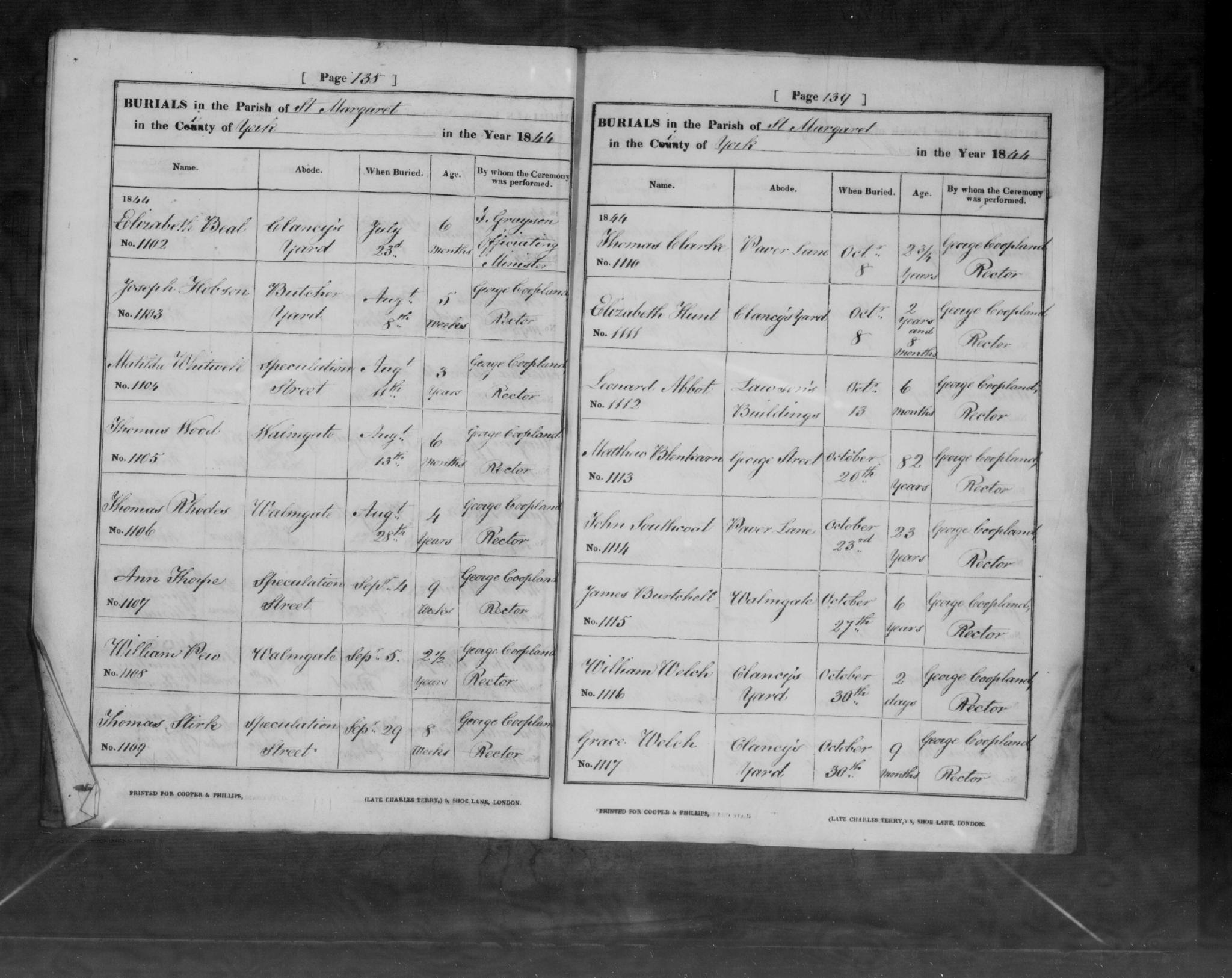 Burial York, Yorkshire, England (St. Margaret's Church) 29 Sep 1844 Thomas Stirk