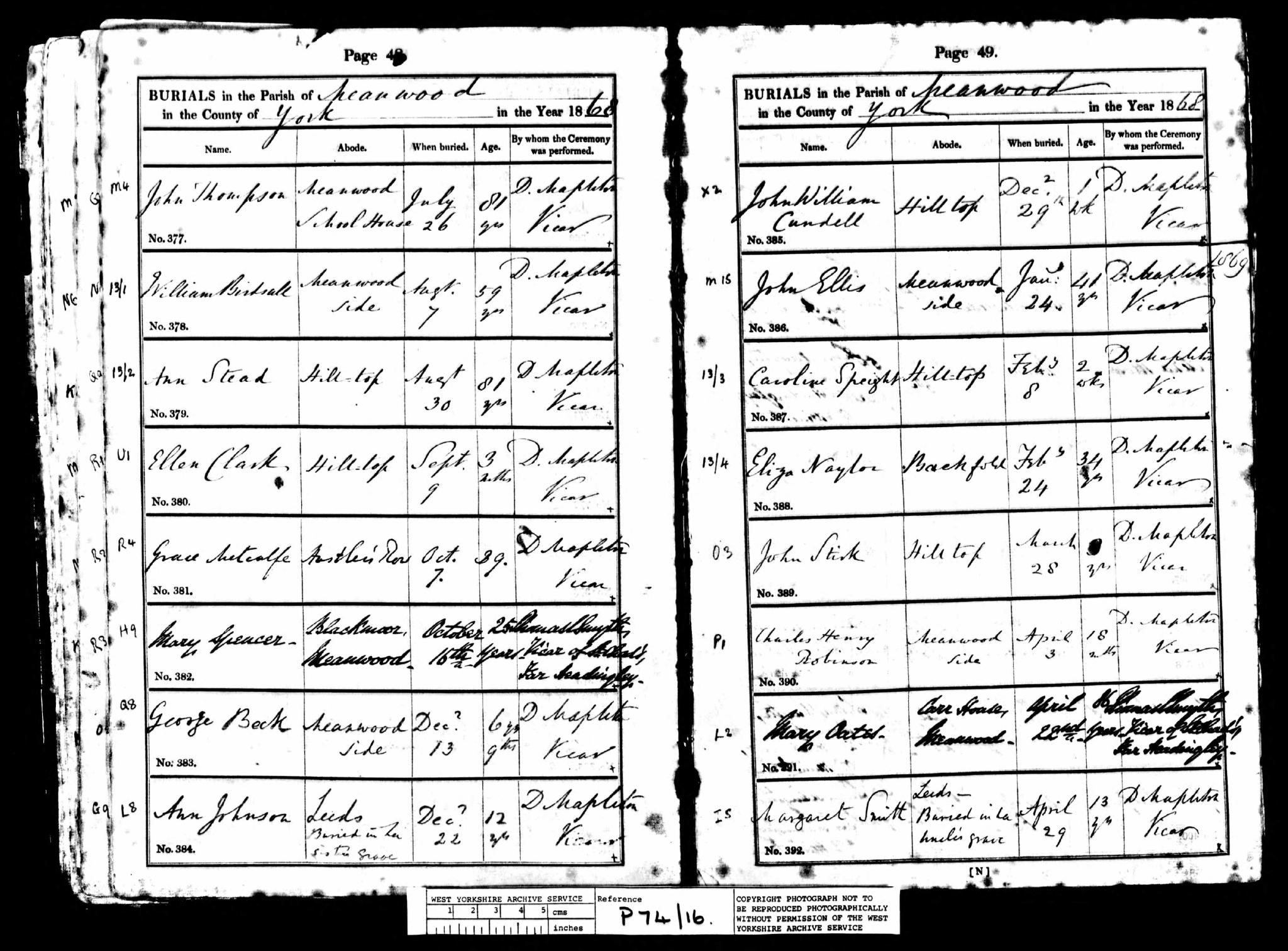 Burial Meanwood, Yorkshire, England (Holy Trinity Church) 28 Mar 1866 John Stirk
