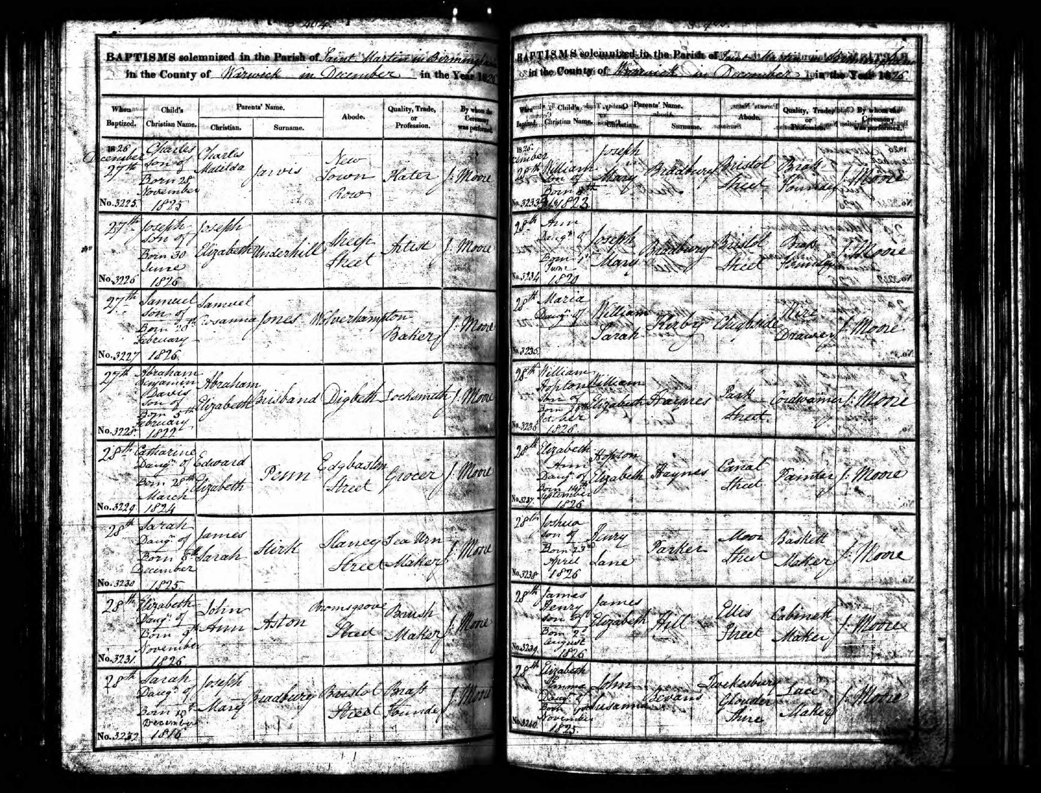 Baptism Birmingham, Warwickshire, England (St. Martin) 28 Dec 1826 Sarah Stirk