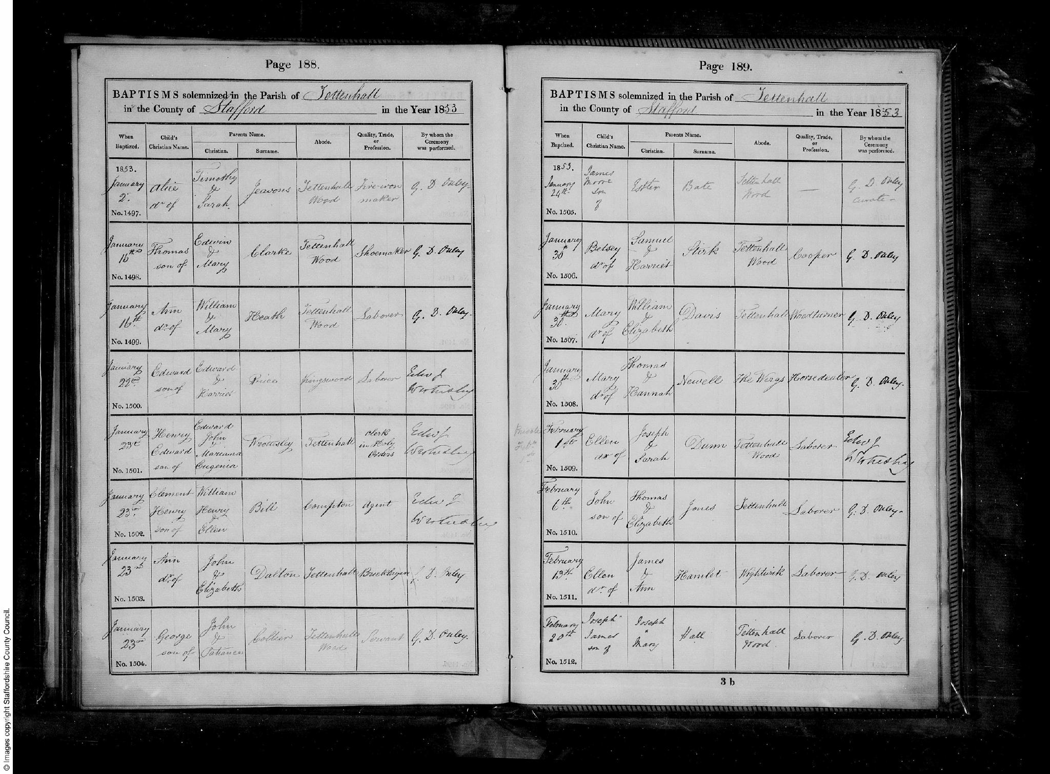 Baptism Tettenhall, Staffordshire, England (St Michael & All Angels) 30 Jan 1853 Betsey Stirk