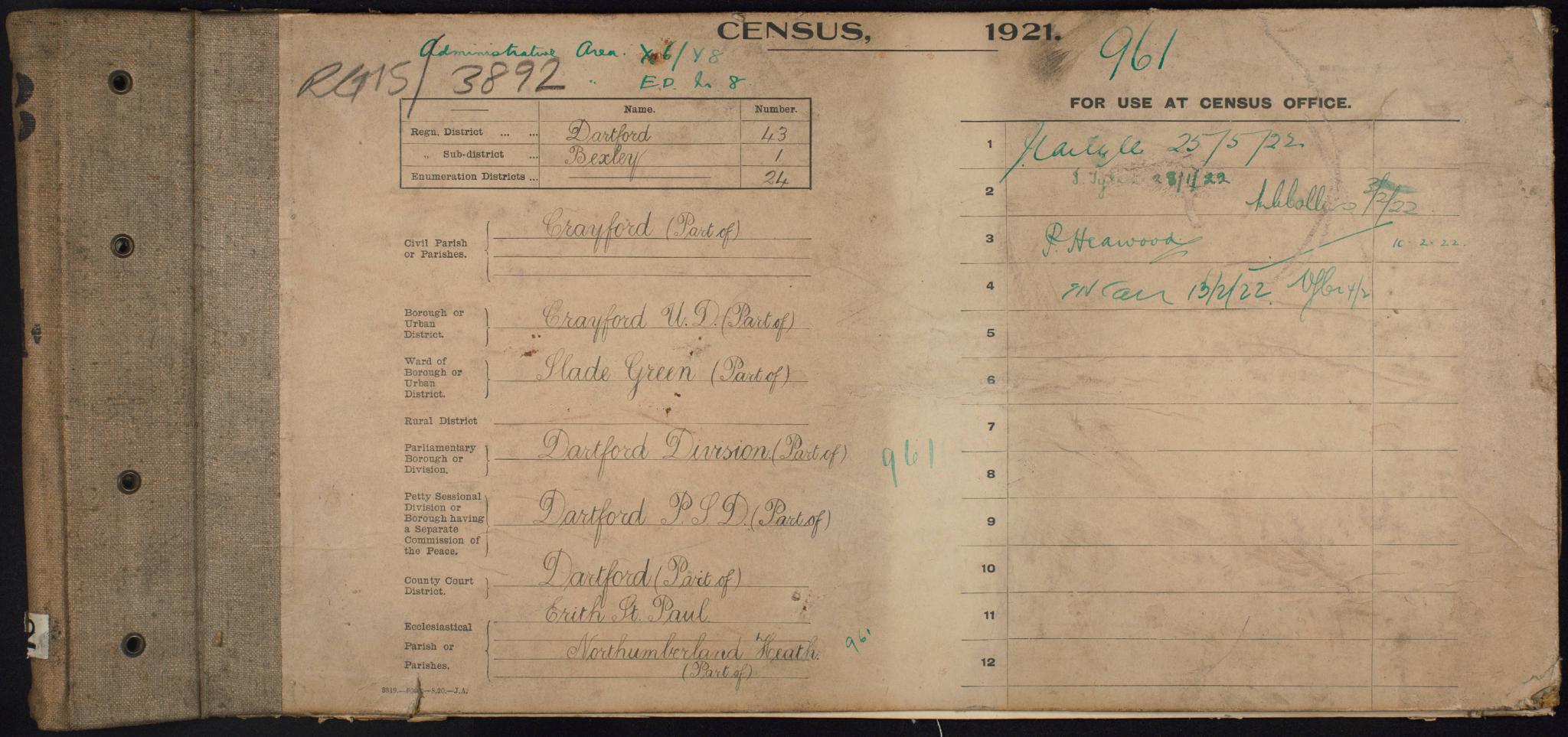 Census England 1921 RG15-03892 RD-43 SD-1 ED-24 SN-32