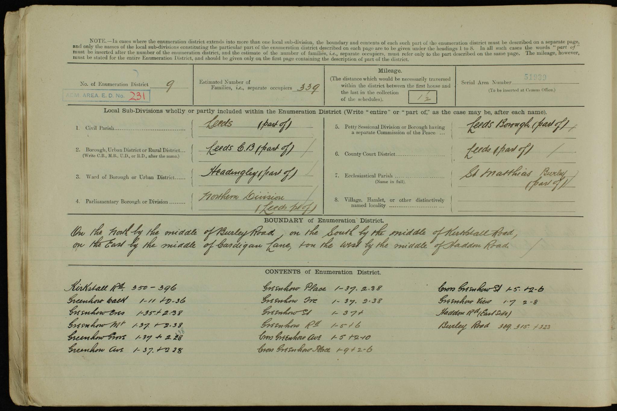 Census England 1921 RG15-22143 RD-500 SD-4 ED-9 SN-305