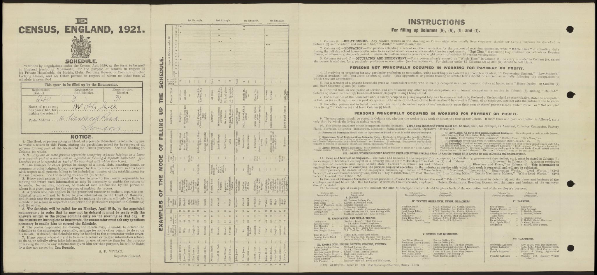 Census England 1921 RG15-09951 RD-240 SD-3 ED-31 SN-94
