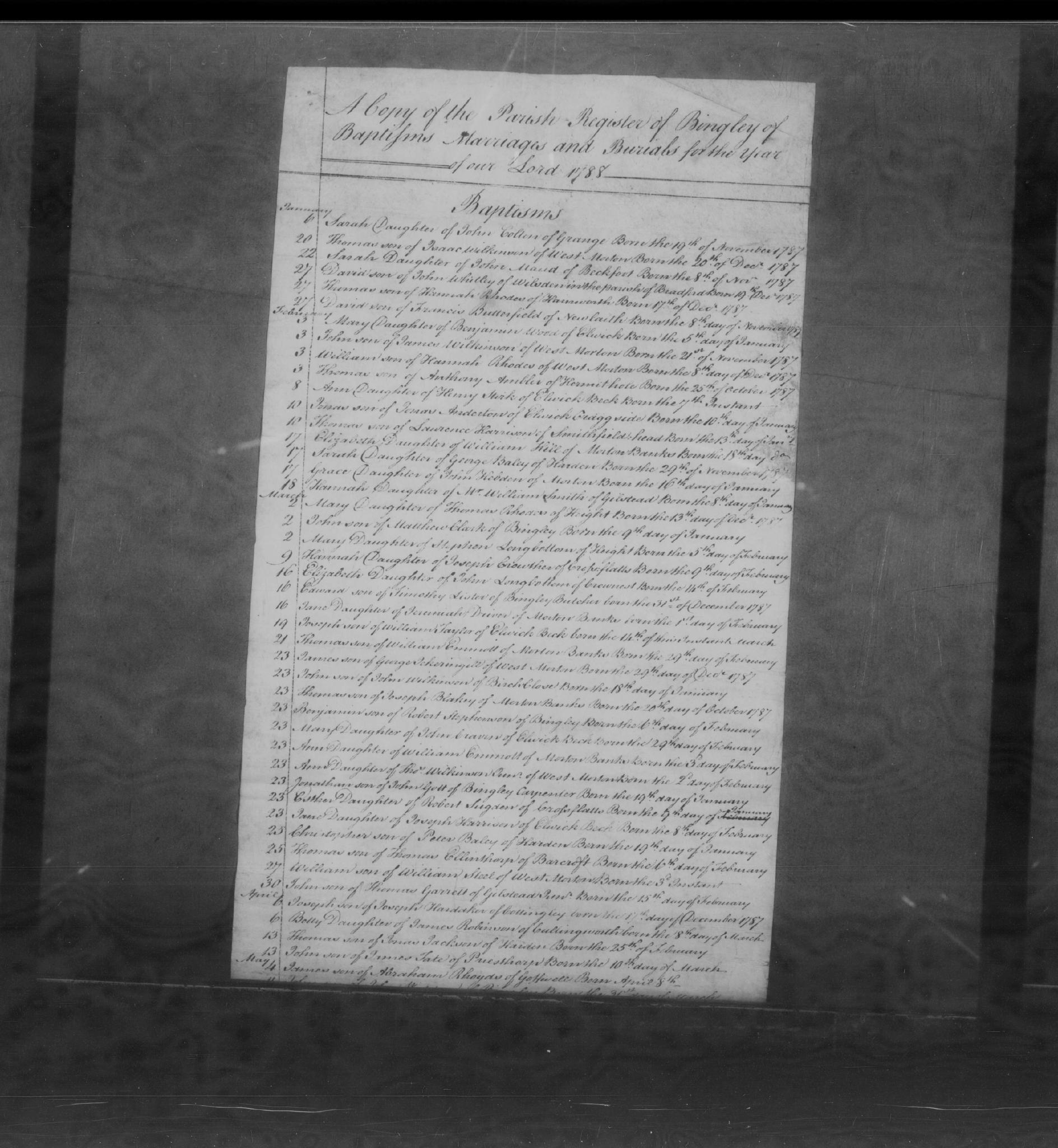 Baptism Bingley, Yorkshire, England (All Saints Church) 8 Feb 1788 Ann Stirk