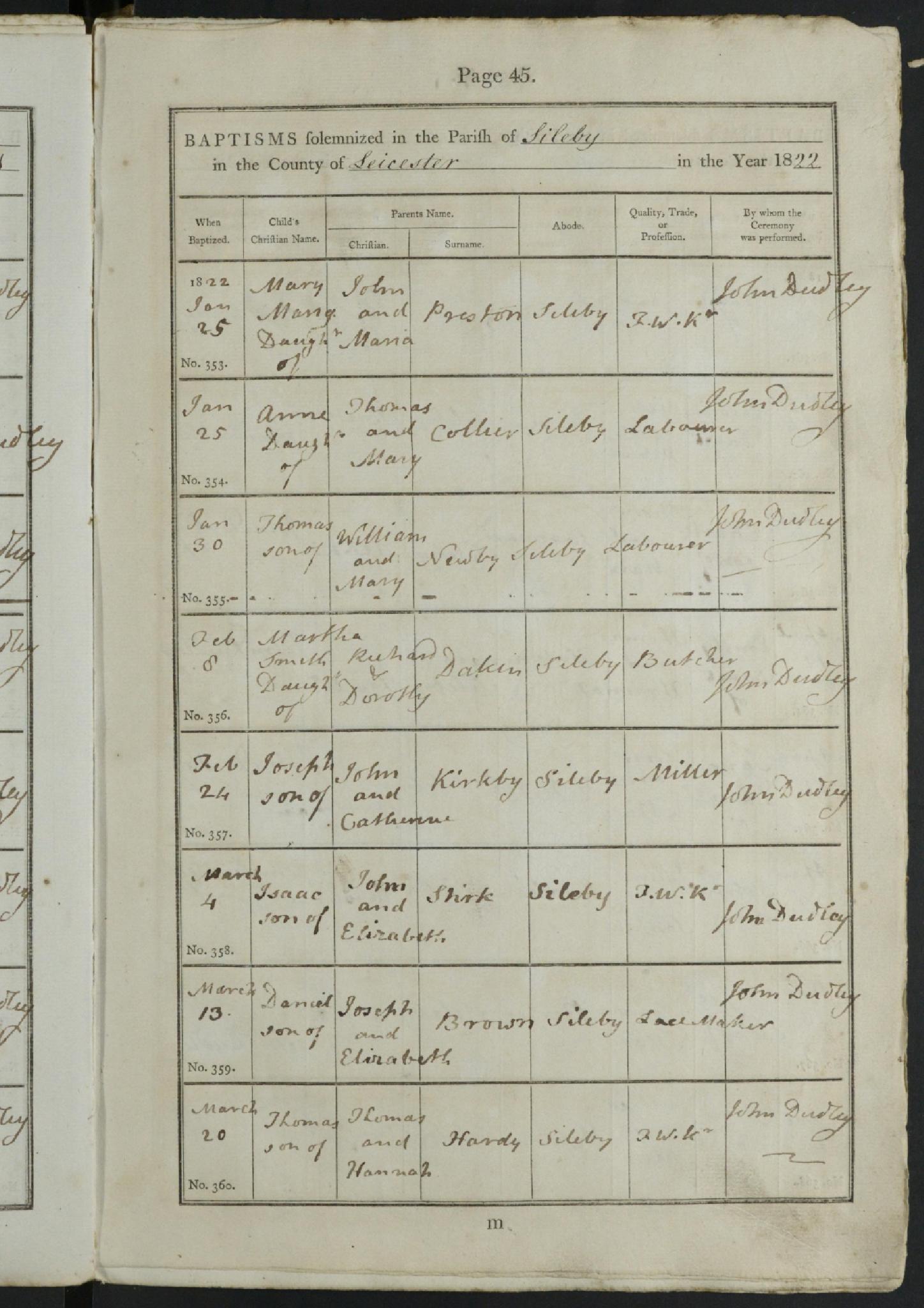 Baptism Leicester, Leicestershire, England (St. Barnabas) 4 Mar 1822 Isaac Stirk