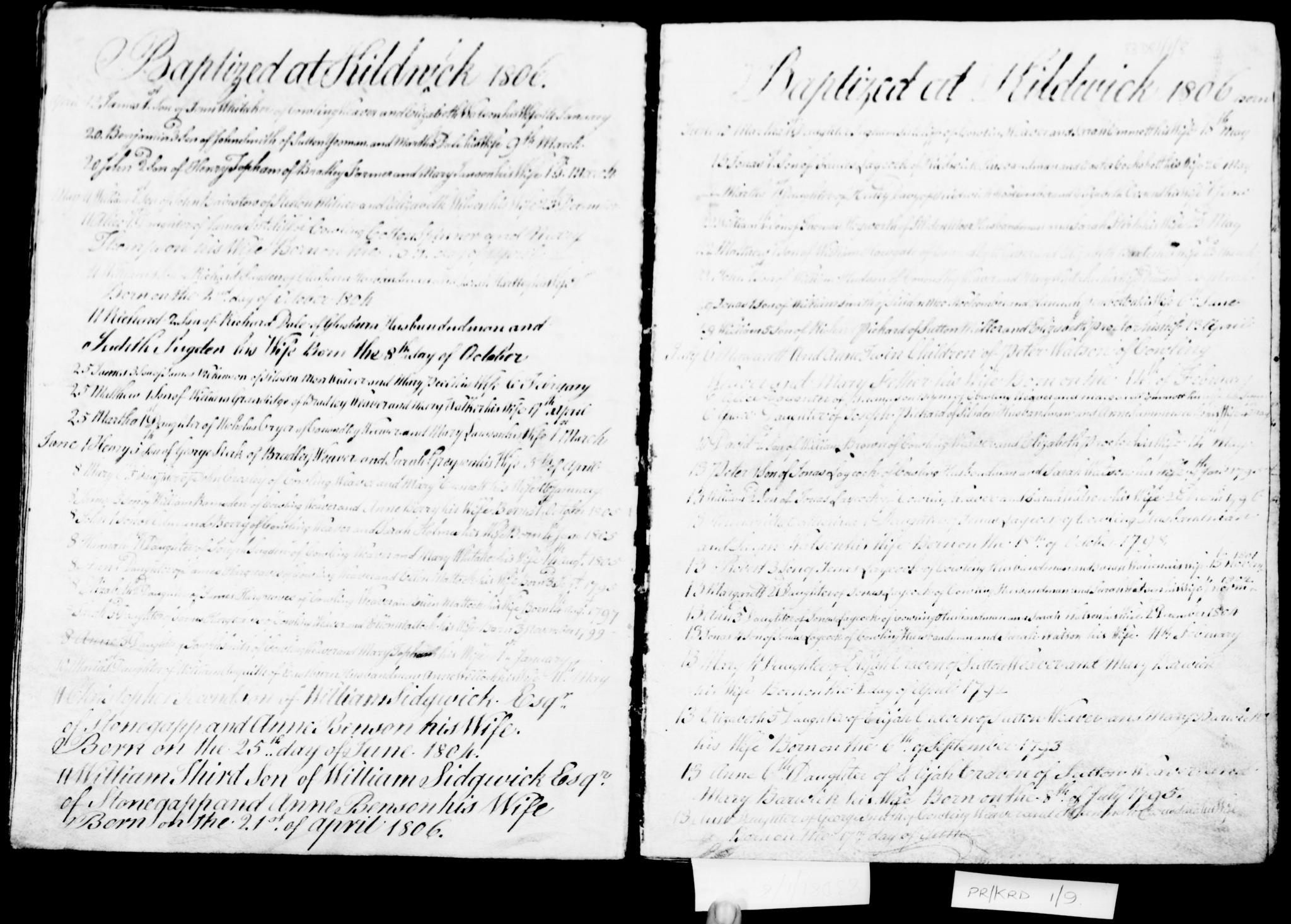 Baptism Kildwick, Yorkshire, England (St. Andrews Church) 1 Jun 1806 Henry Stirk