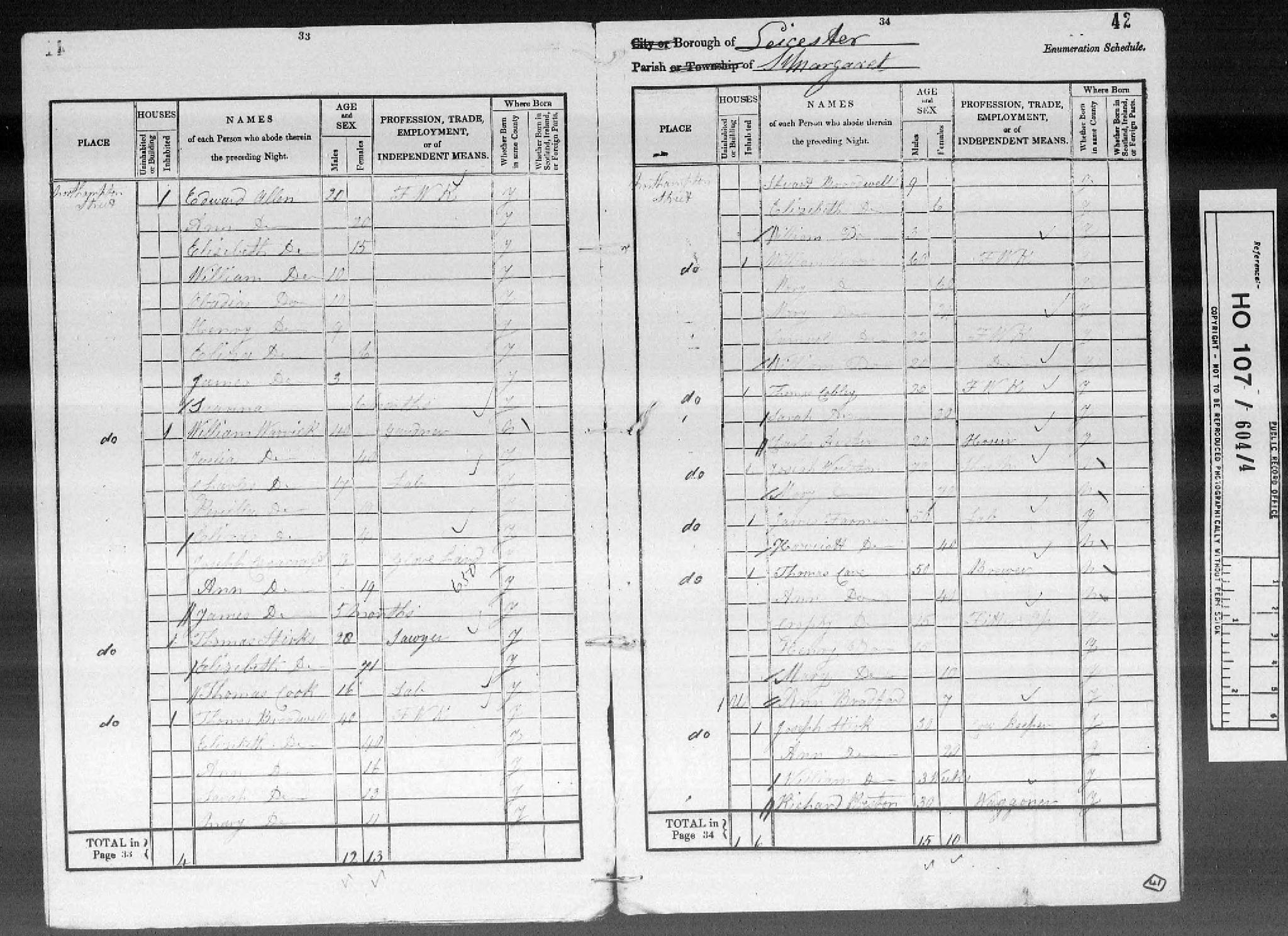 Census England 1841 HO107-604 Book:4 Folio:41 Page:33 Schedule:1329