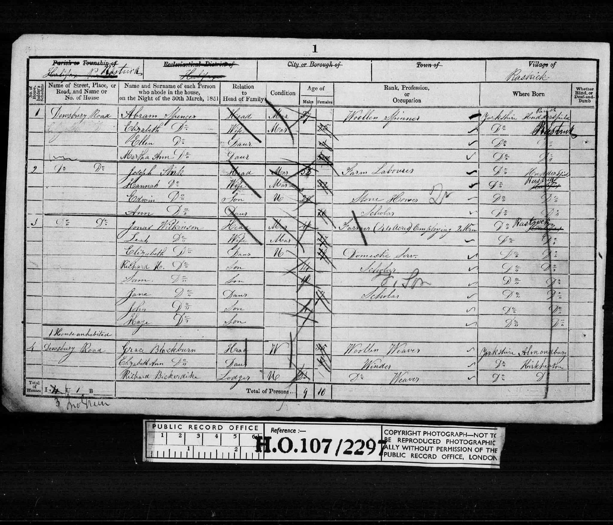 Census England 1851 HO107-2297 Folio-19 Page-1 Schedule-2
