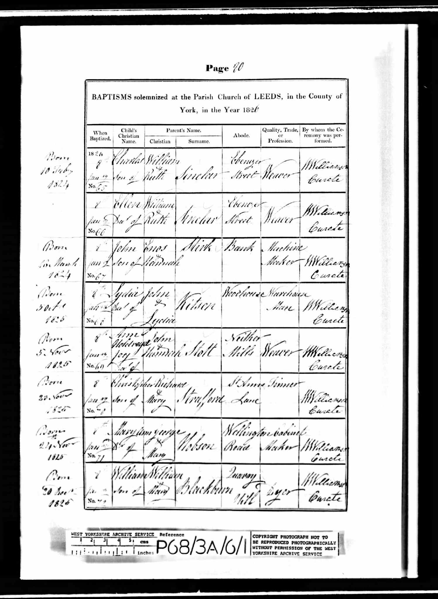 Baptism Leeds, Yorkshire, England (St. Peter's Church (Leeds Parish)) 8 Jan 1826 John Stirk