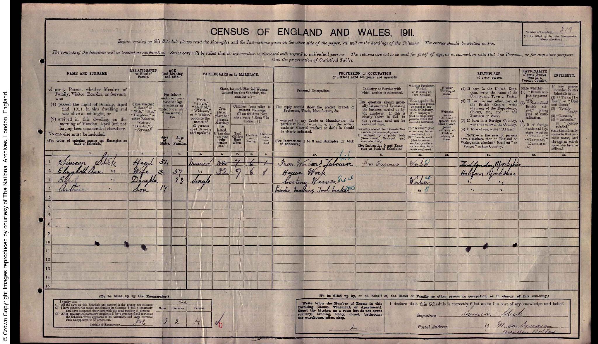 Census England 1911 RG14PN26543 RG78PN1529 RD496 SD6 ED27 SN319