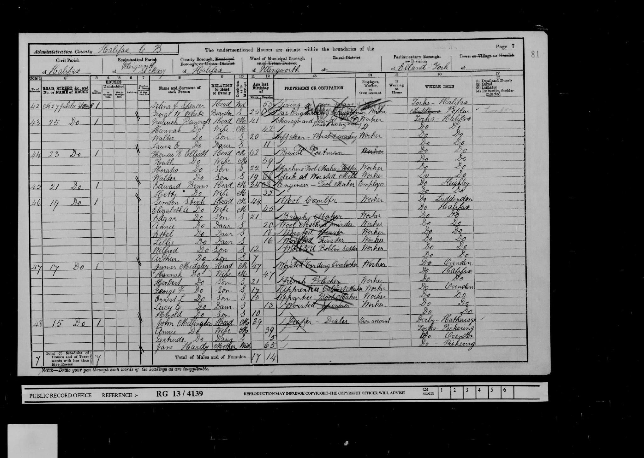 Census England 1901 RG13-4139 Folio-81 Page-7 Schedule-46