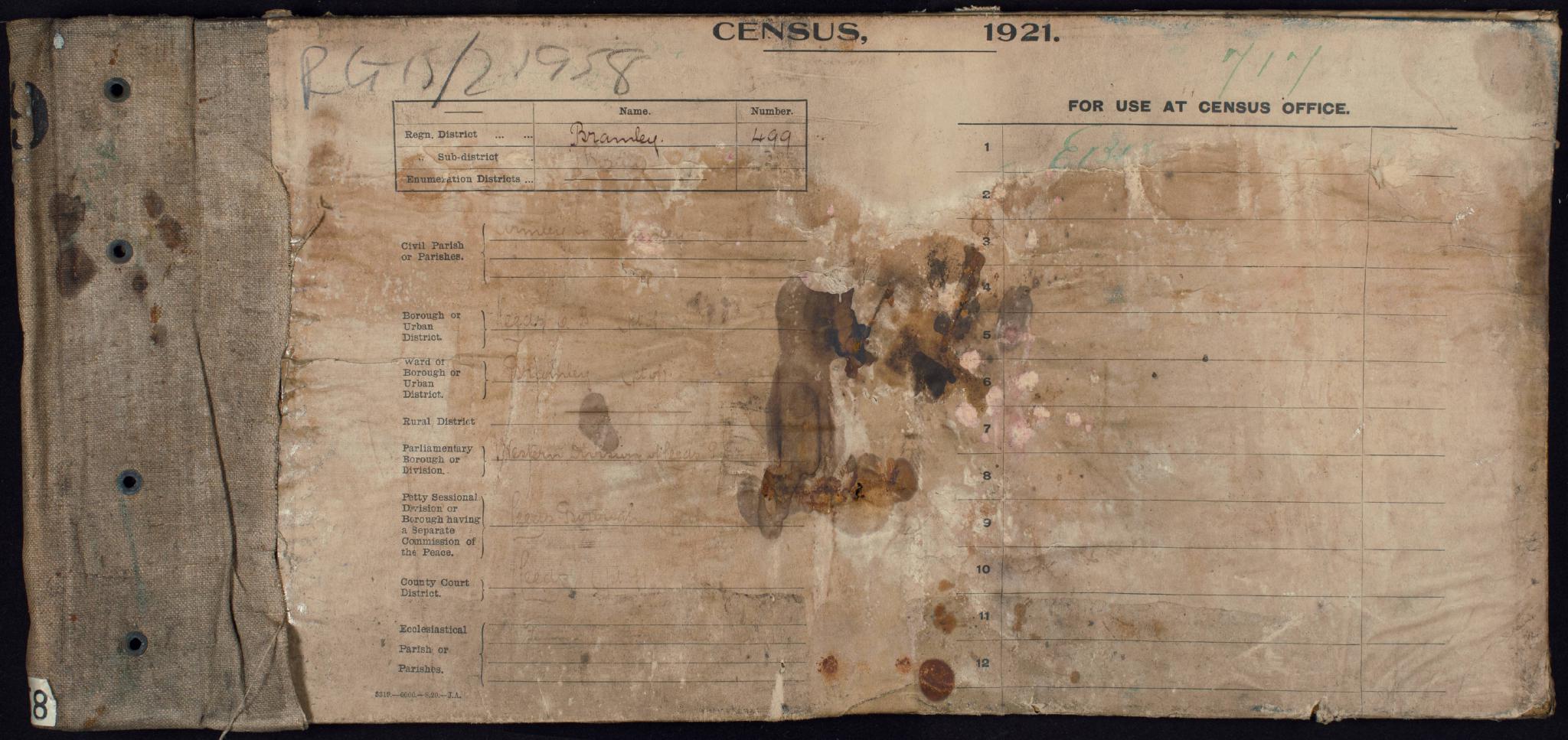 Census England 1921 RG15-21958 RD-499 SD-3 ED-17 SN-