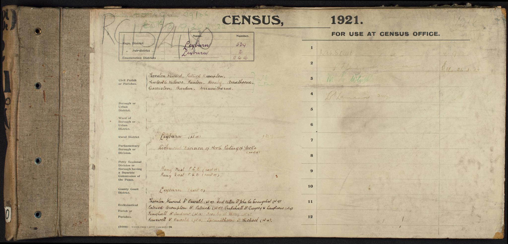 Census England 1921 RG15-24190 RD-539 SD-2 ED-13 SN-26