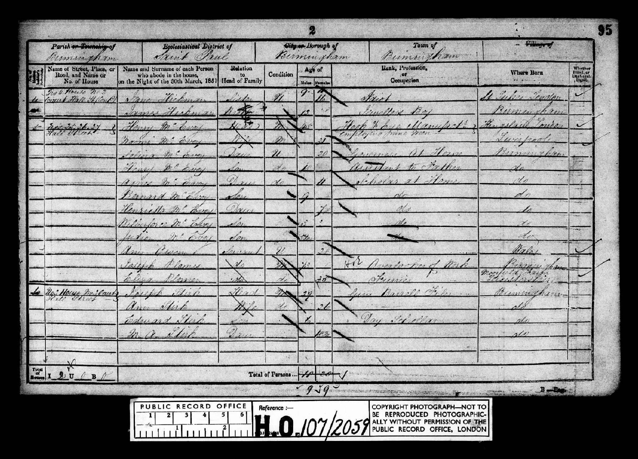 Census England 1851 HO107-2059 Folio-95 Page-2 Schedule-6