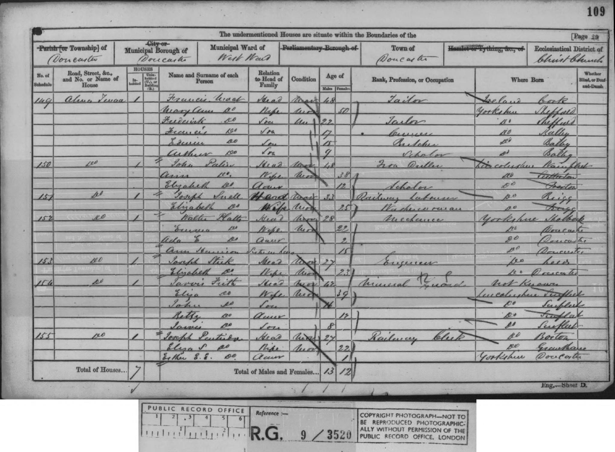 Census England 1861 RG09-3520 Folio-109 Page-29 Schedule-153