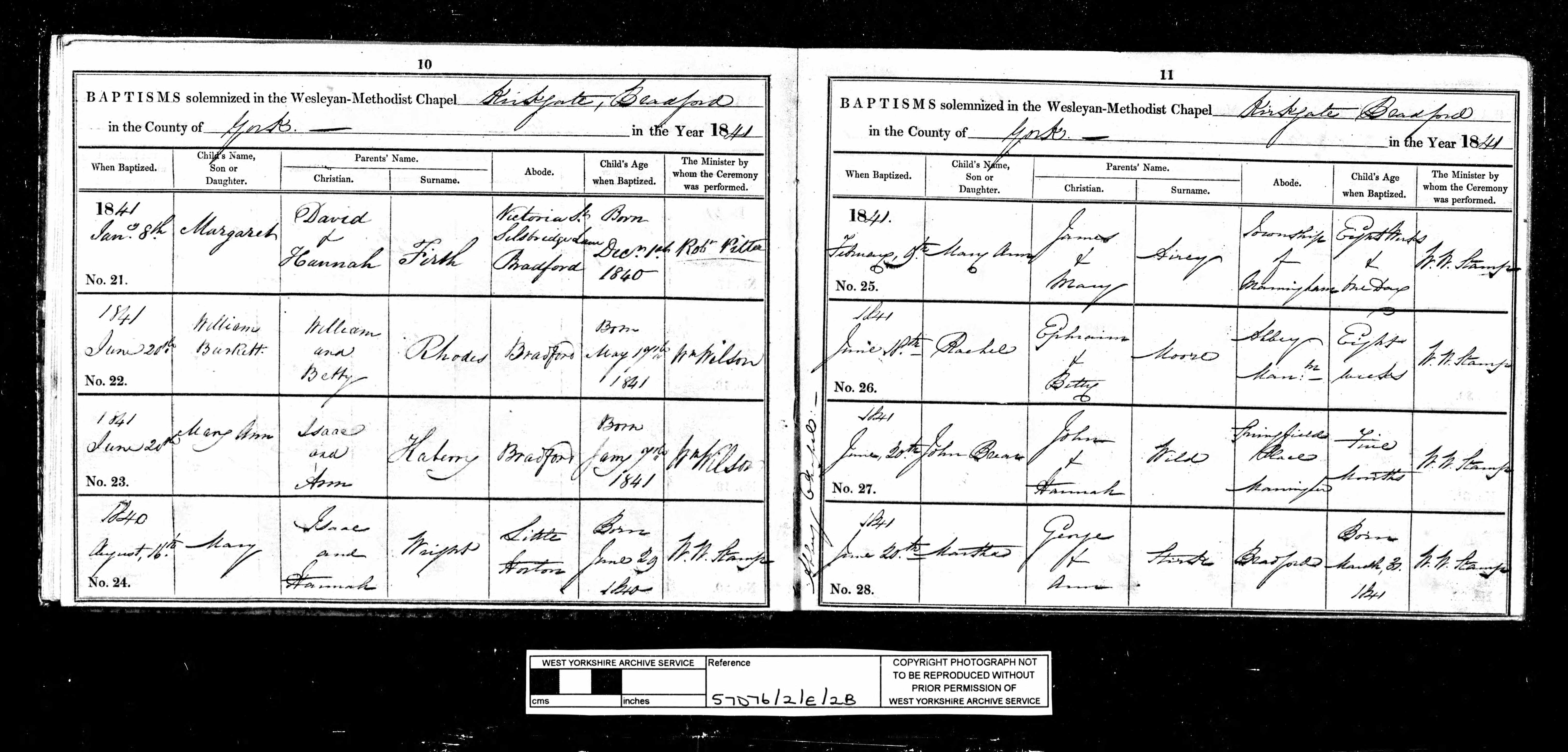 0O797 Baptism Bradford, Yorkshire West Riding (Kirkgate Wesleyan Methodist Chapel) 20 Jun 1841 Martha Stirk.jpg