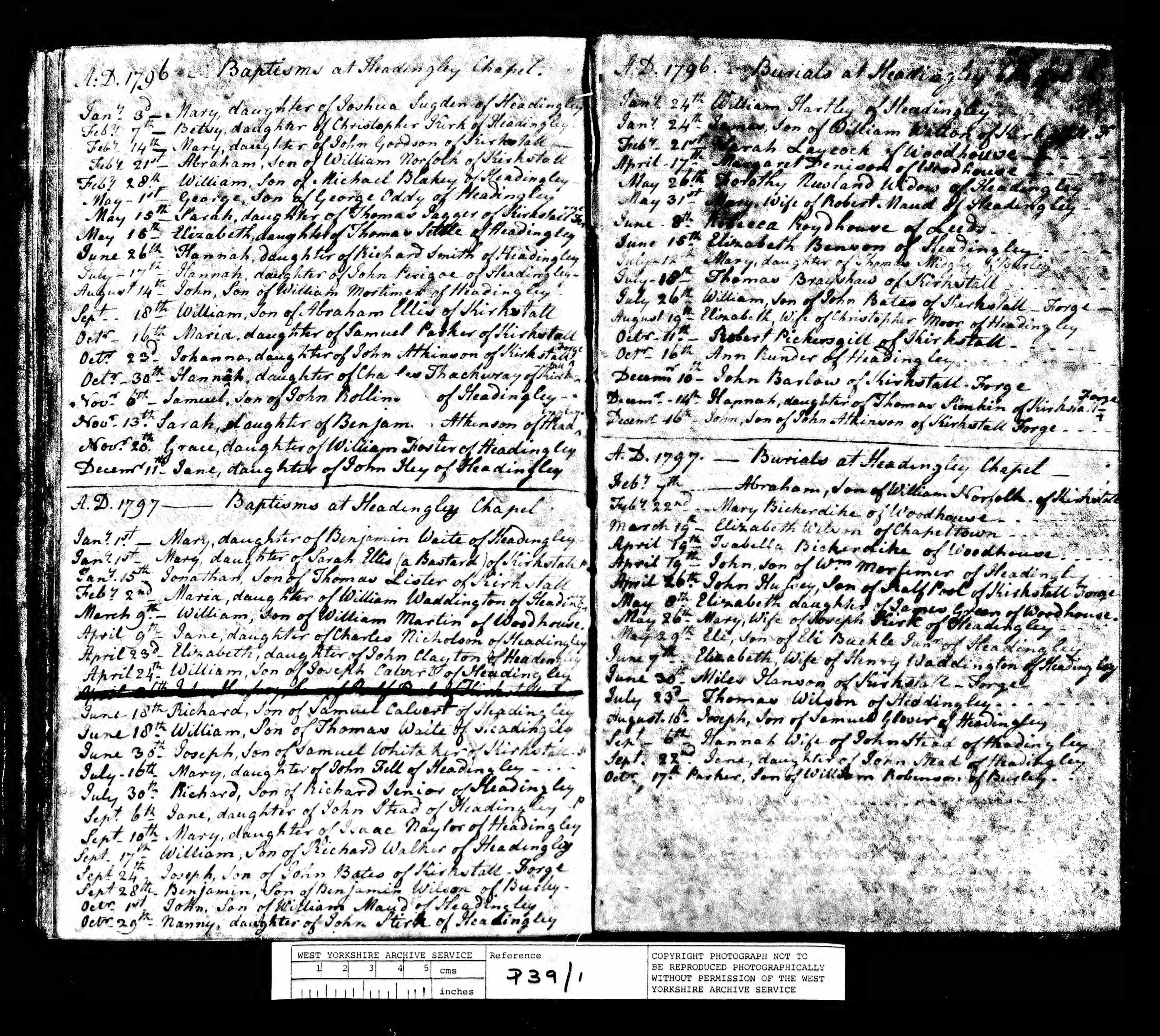 Baptism Headingley, Yorkshire, England (St Michael's Church) 29 Oct 1797 Nanny Stirk