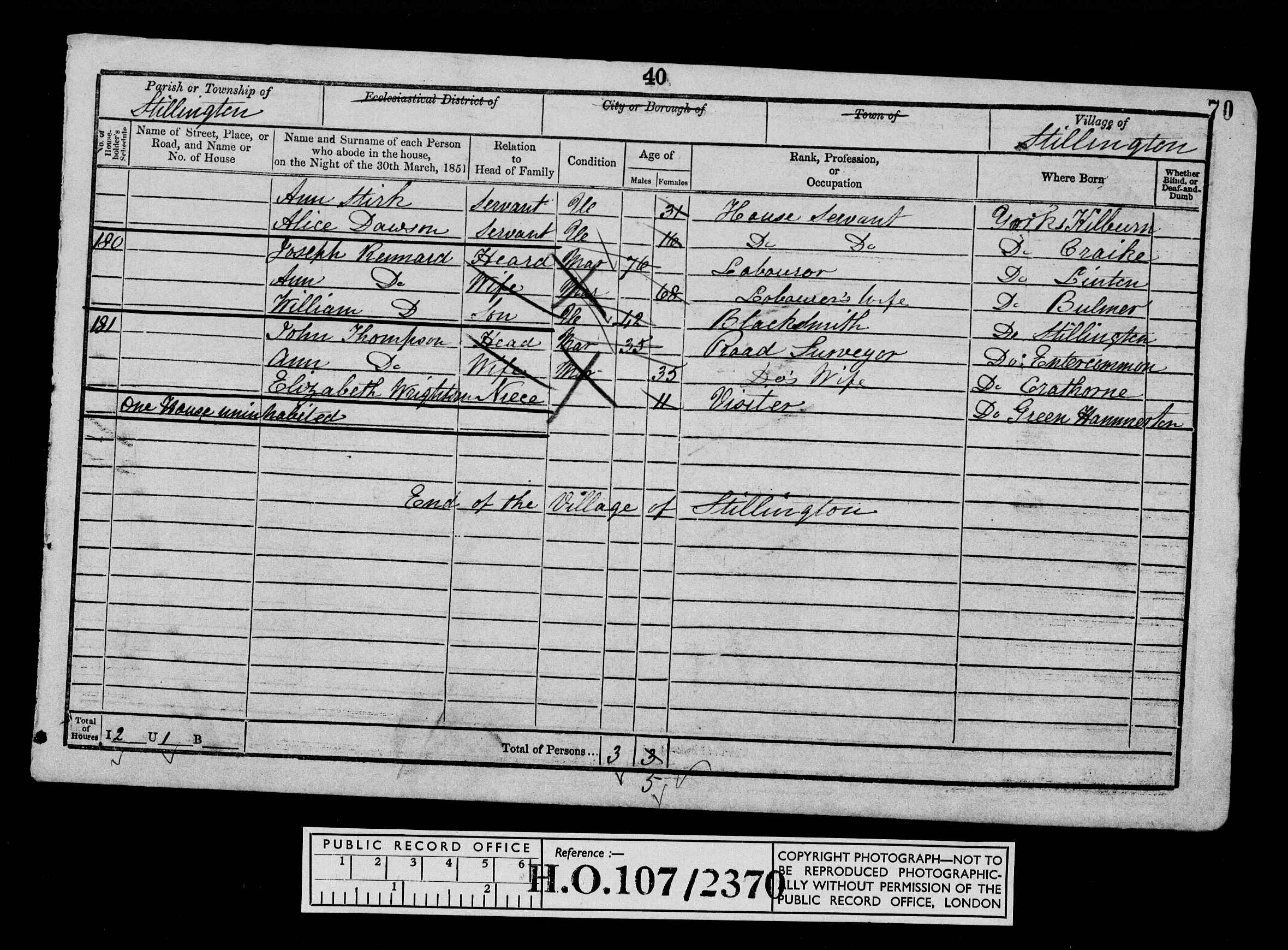 0O869 Census 1851 Stillington, Yorkshire, England HO107-2370 Folio-060 Page-039 Schedule-179  2.jpg