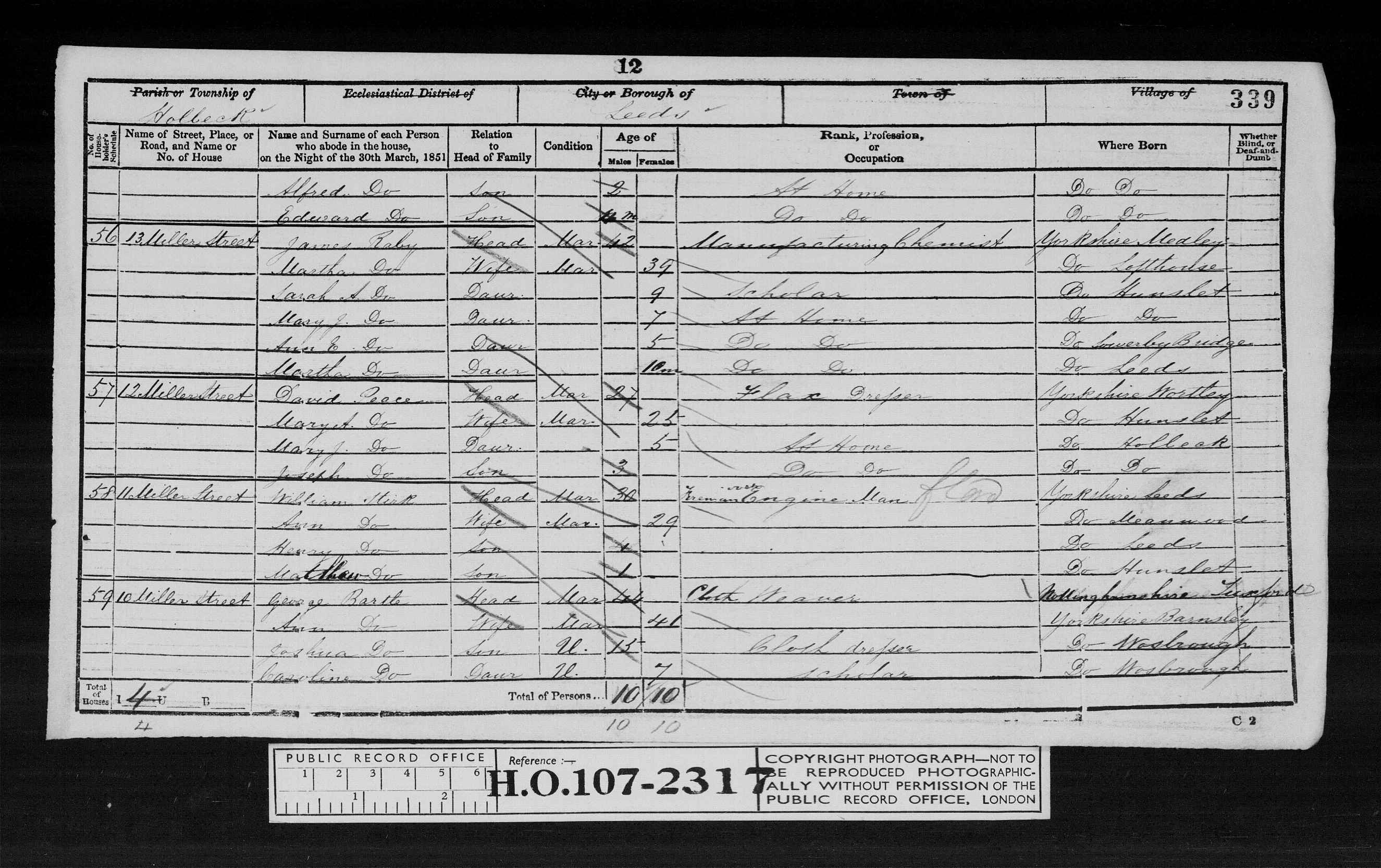 0O871 Census 1851 Holbeck, Yorkshire, England HO107-2317 Folio-399 Page-012 Schedule-058 .jpg