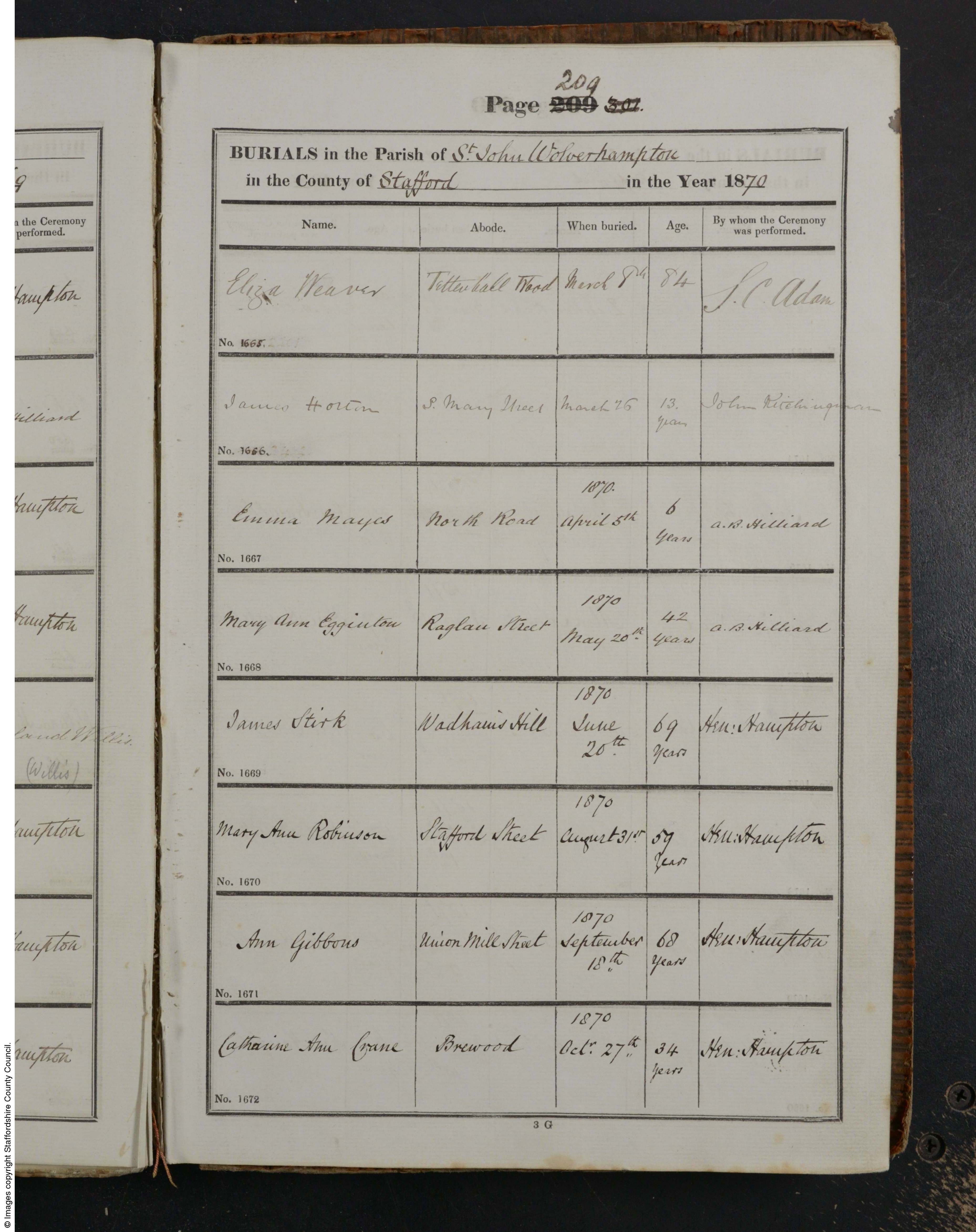 Burial Wolverhampton, Staffordshire, England (St. John's Church) 20 Jun 1870 James Stirk